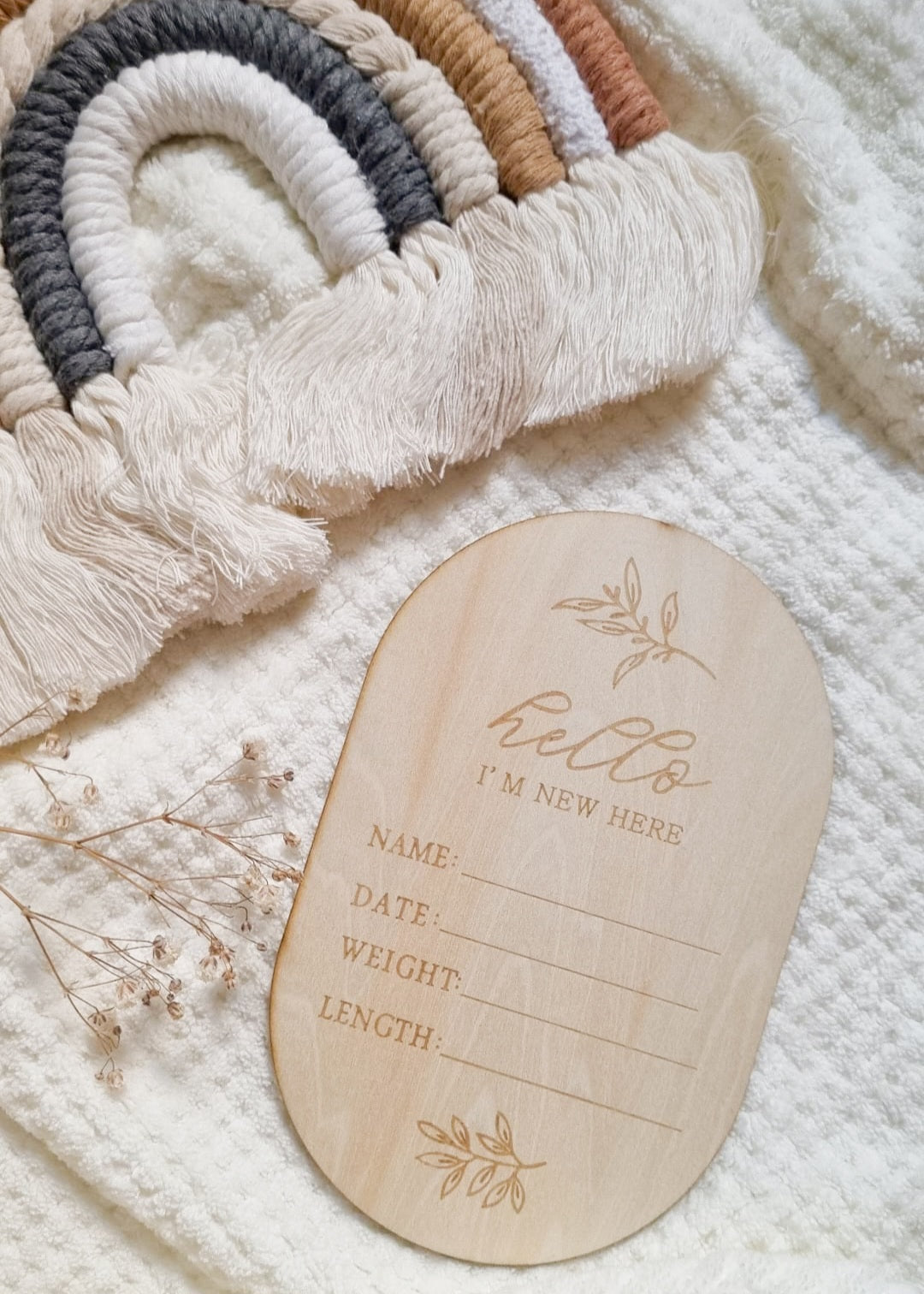 Personalized Wooden Floral Birth Announcement Board