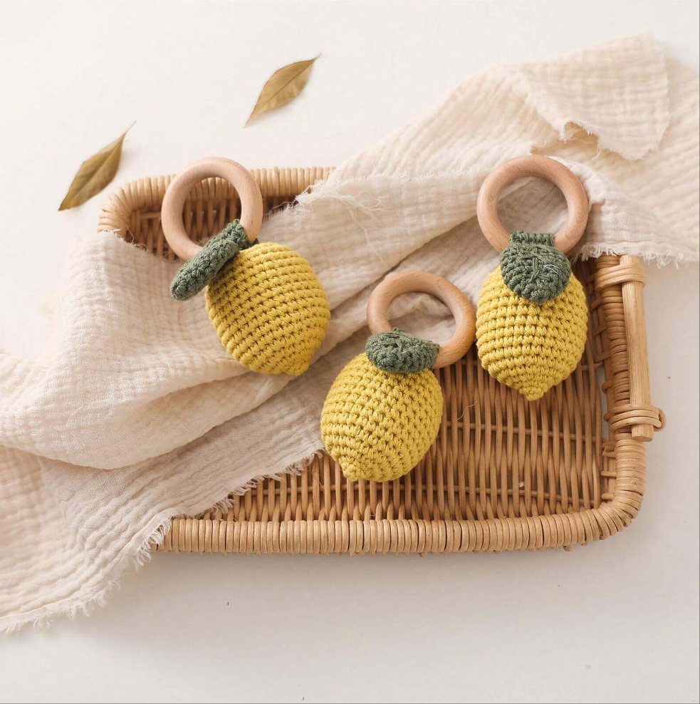 Lumi the Lemon – Hand-Knitted Baby Rattle & Teether