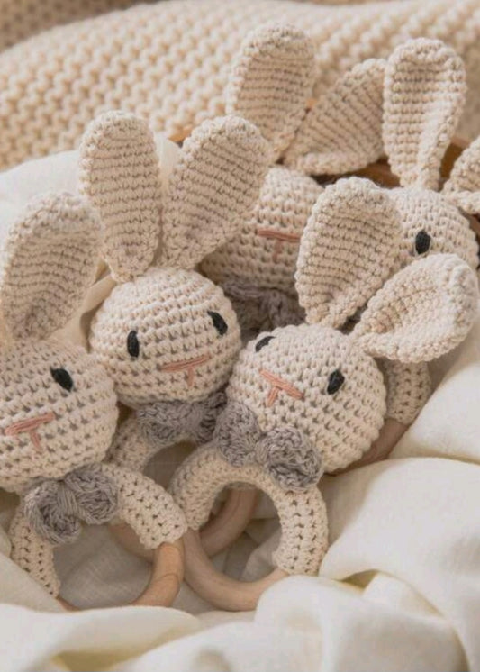 Hand-Knitted Wooden Baby Rattle