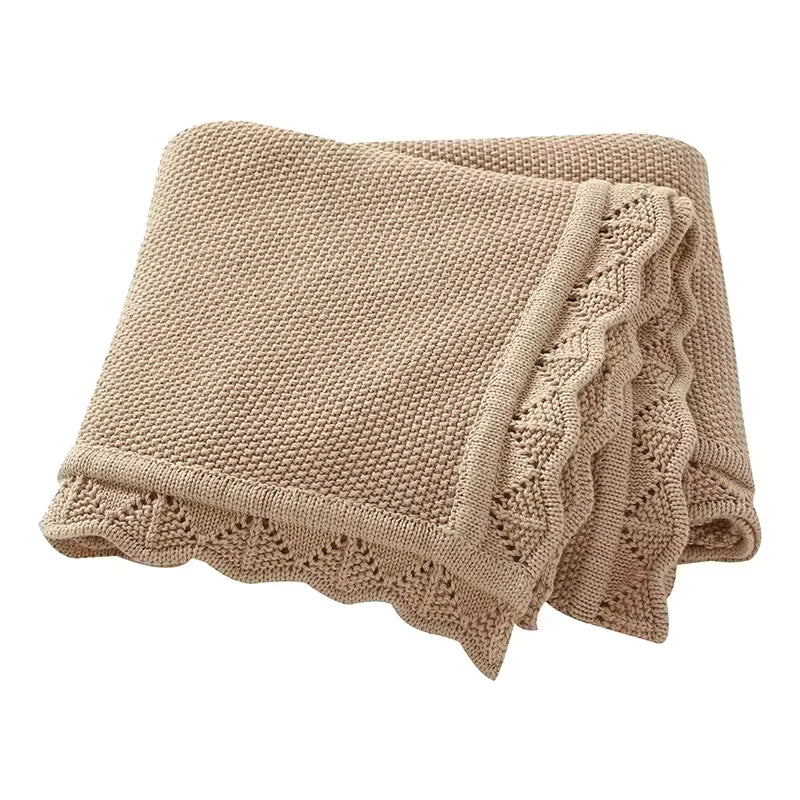 Knitted Crochet Soft Cotton Trim Baby Blanket
