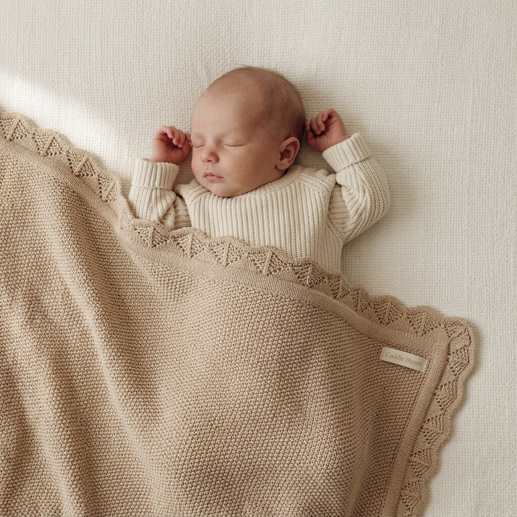 Knitted Crochet Soft Cotton Trim Baby Blanket