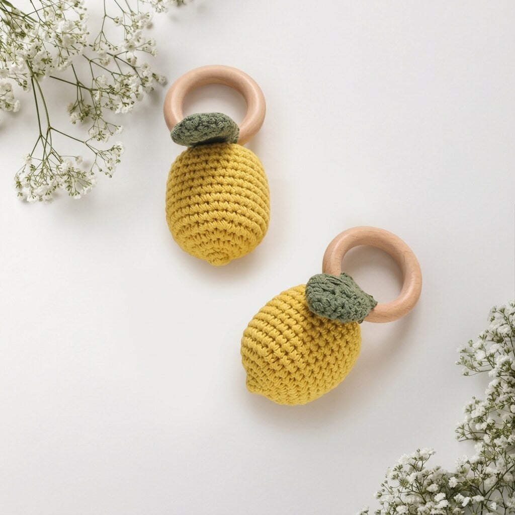 Lumi the Lemon – Hand-Knitted Baby Rattle & Teether