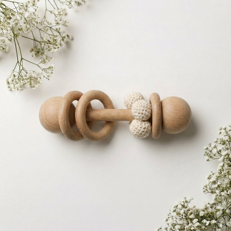 Baby Bloom Wooden Teething Rattle