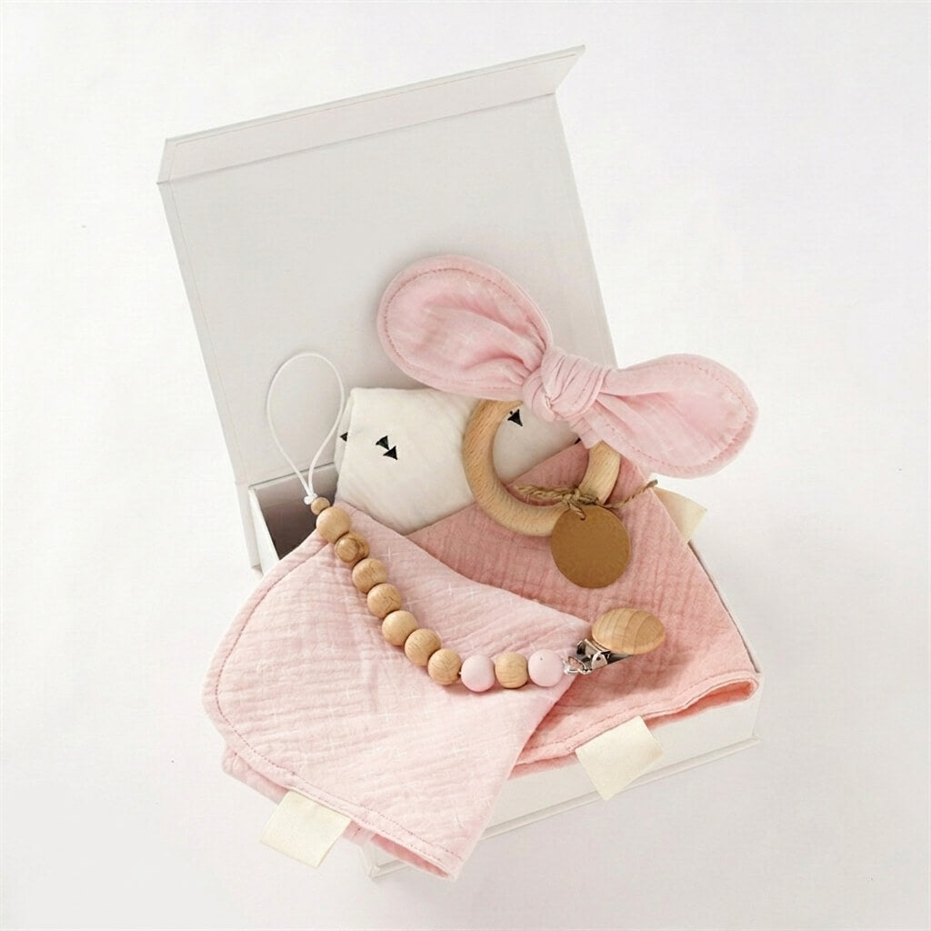 Organic Muslin Baby Bib and Soothing Gift Set