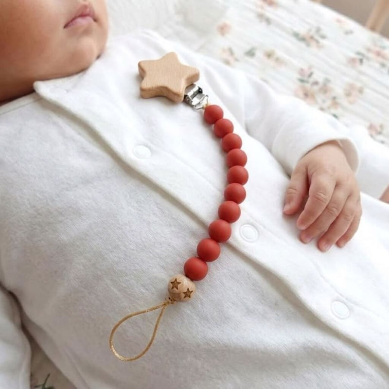 Wooden Star Silicone Pacifier Clip