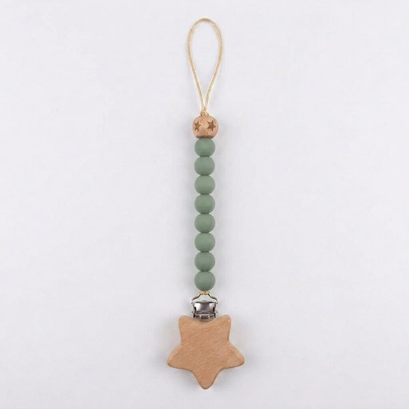 Wooden Star Silicone Pacifier Clip
