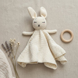 Handmade Crochet Bunny Lovey Blanket | Organic Cotton Baby Comforter